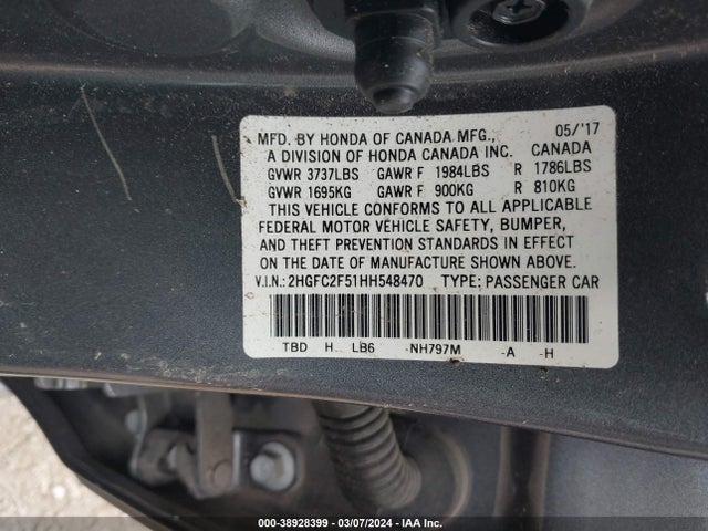 Honda Civic Lx 2017 2HGFC2F51HH548470 Image 9