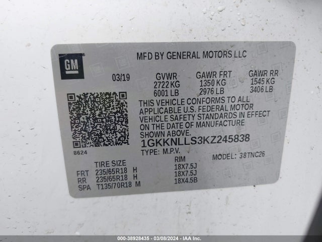 GMC Acadia Sle-2 2019 1GKKNLLS3KZ245838 Image 9