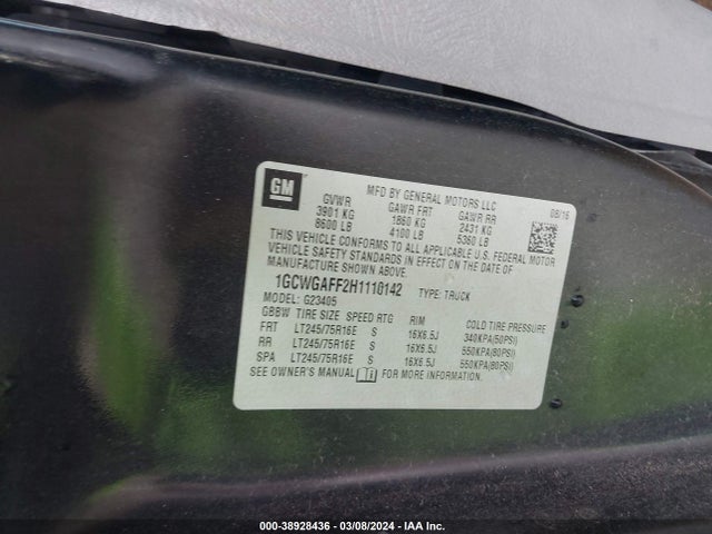 Chevrolet Express 2500 Work Van 2017 1GCWGAFF2H1110142 Image 9