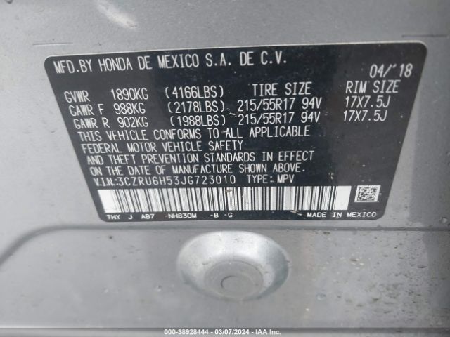 3CZRU6H53JG723010 Honda HR-V EX