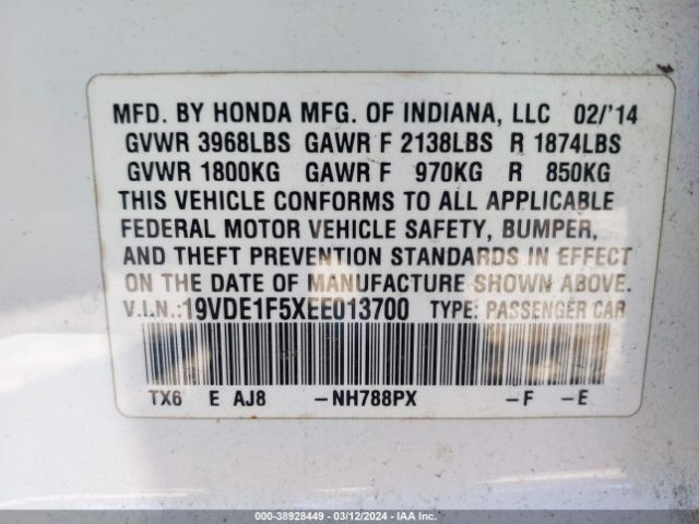 19VDE1F5XEE013700 Acura Ilx 2.0l