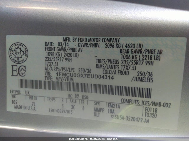 Ford ESCAPE SE 2014 1FMCU0GX7EUD04314 Image 9