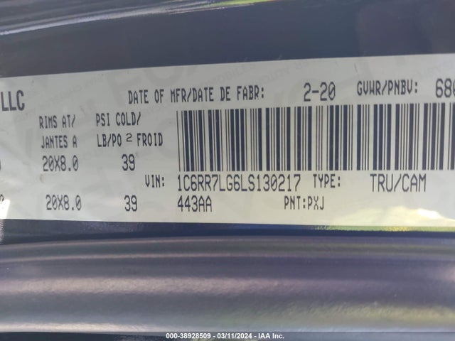 RAM 1500 Classic Slt 2020 1C6RR7LG6LS130217 Image 9