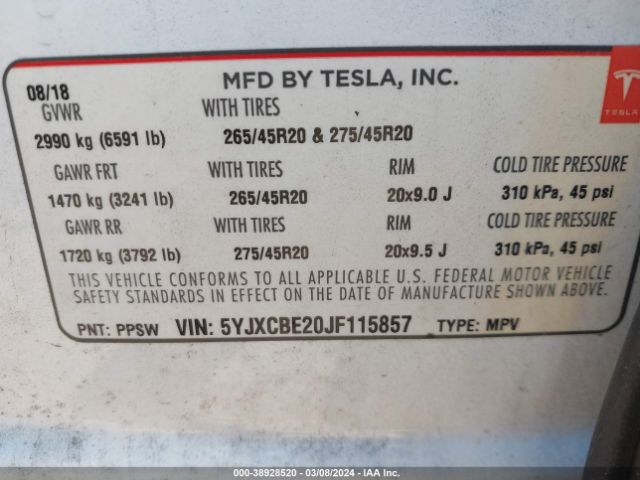 2018 TESLA MODEL X 5YJXCBE20JF115857 Photo 8
