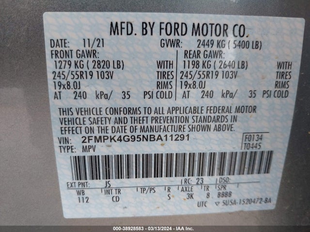 Ford EDGE SE 2022 2FMPK4G95NBA11291 Image 9