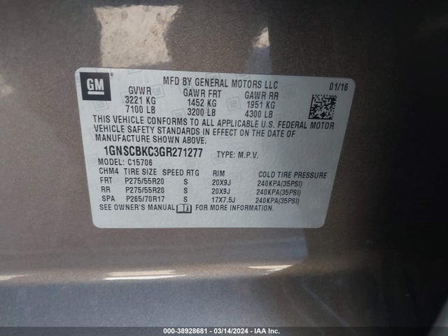 Chevrolet Tahoe Lt 2016 1GNSCBKC3GR271277 Image 9