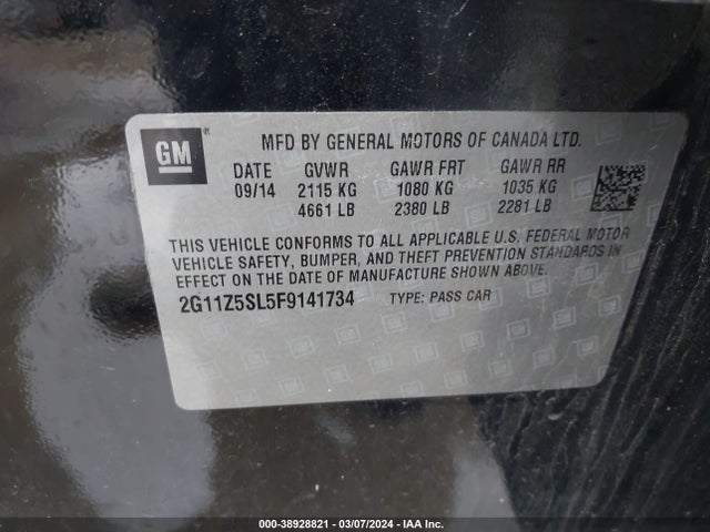 Chevrolet IMPALA LS 2015 2G11Z5SL5F9141734 Image 9