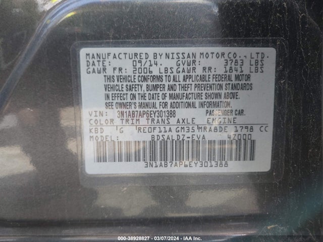 Nissan SENTRA SV 2014 3N1AB7AP6EY301388 Image 9