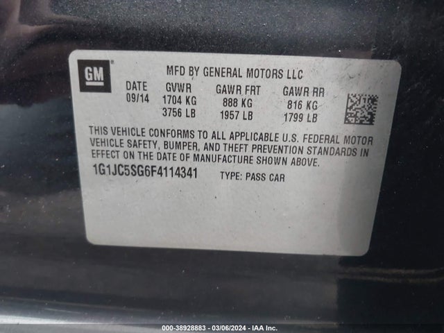 Chevrolet Sonic Lt Auto 2015 1G1JC5SG6F4114341 Image 9
