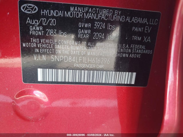 Hyundai Elantra Value Edition 2020 5NPD84LF1LH616296 Image 9