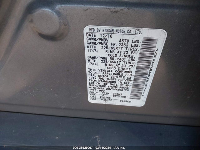 Nissan ROGUE S 2017 JN8AT2MV5HW263126 Image 9