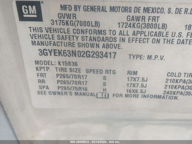 2002 CADILLAC ESCALADE EXT 3GYEK63N02G293417 Photo 8