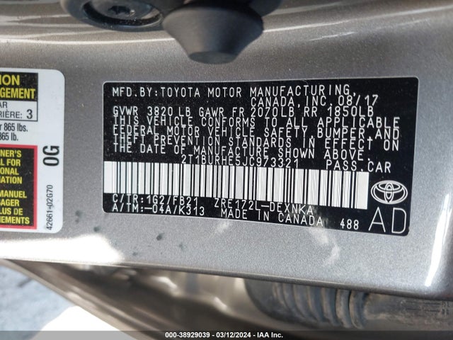 Toyota COROLLA LE 2018 2T1BURHE5JC973321 Image 9