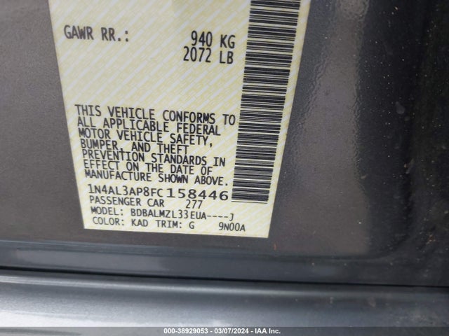Nissan Altima 2.5 Sv 2015 1N4AL3AP8FC158446 Image 9