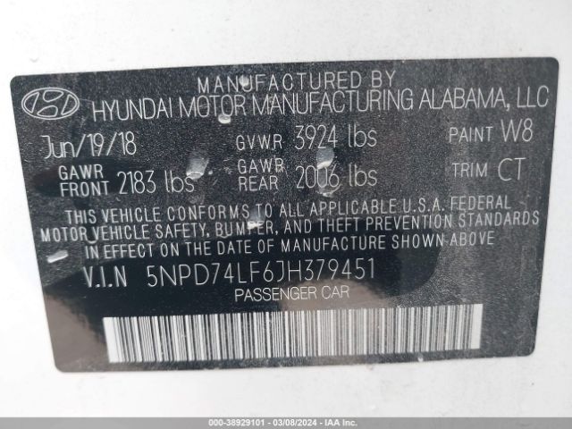 5NPD74LF6JH379451 Hyundai ELANTRA SE