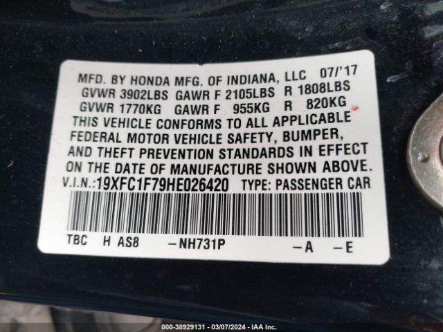 19XFC1F79HE026420 Honda Civic Ex-l
