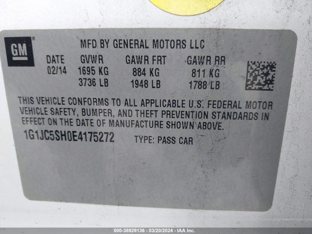 Chevrolet Sonic Lt Auto 2014 1G1JC5SH0E4175272 Image 9