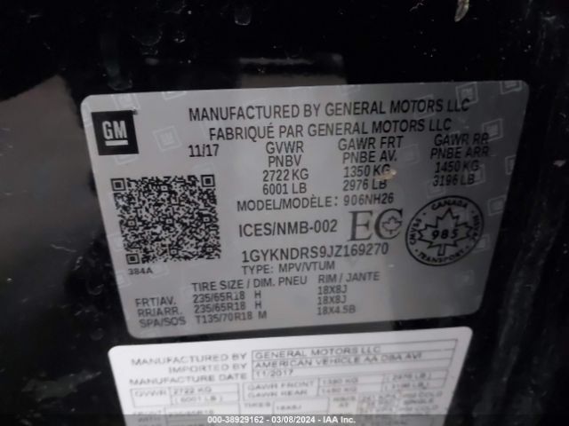 1GYKNDRS9JZ169270 Cadillac XT5 LUXURY