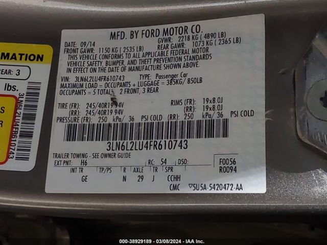 3LN6L2LU4FR610743 Lincoln MKZ HYBRID