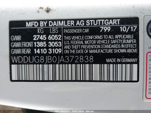 WDDUG8JB0JA372838 Mercedes-Benz Amg S 63 4matic