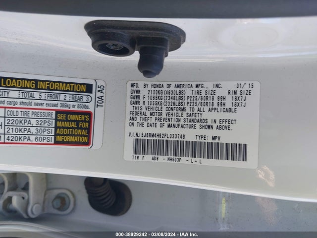 Honda Cr-v Touring 2015 5J6RM4H92FL033749 Image 9