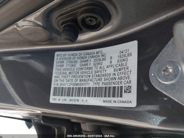 Honda Civic Sport 2021 2HGFC2F88MH560071 Image 9