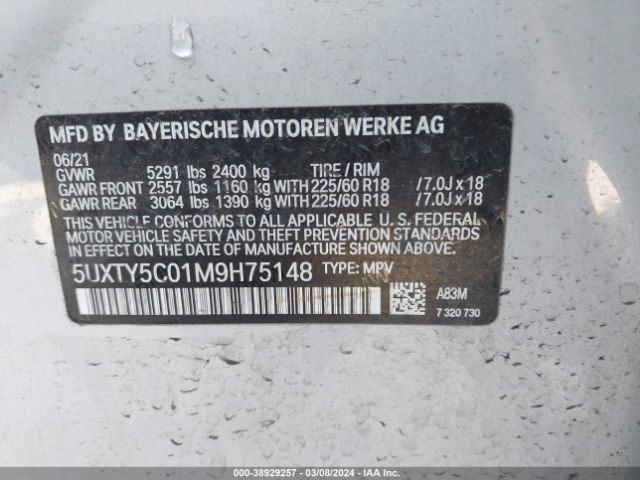 5UXTY5C01M9H75148 BMW X3 Xdrive30i