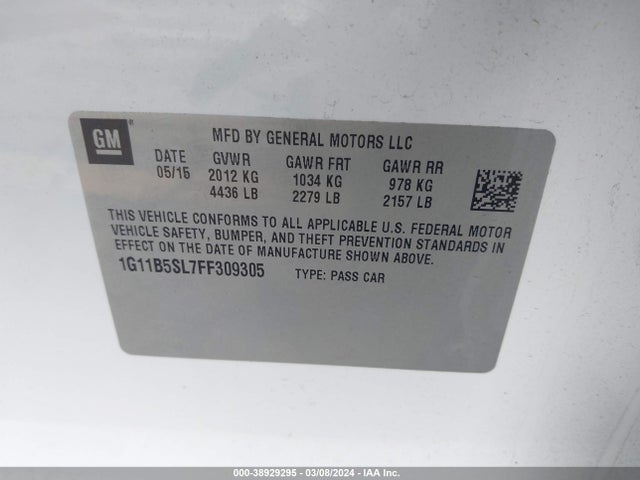 Chevrolet MALIBU LS 2015 1G11B5SL7FF309305 Image 9