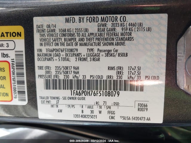Ford FUSION SE 2015 1FA6P0H76F5108079 Image 9