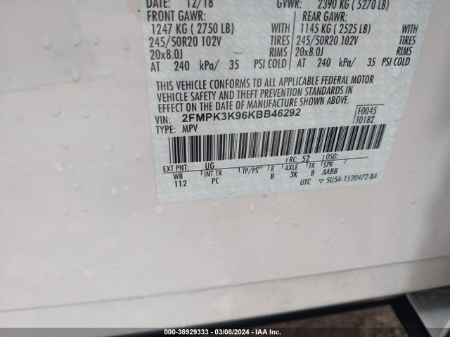 Ford Edge Titanium 2019 2FMPK3K96KBB46292 Image 9