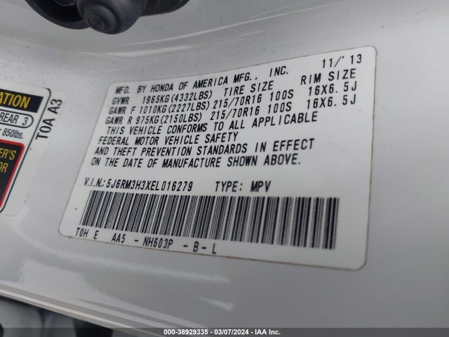 Honda CR-V LX 2014 5J6RM3H3XEL016279 Image 9