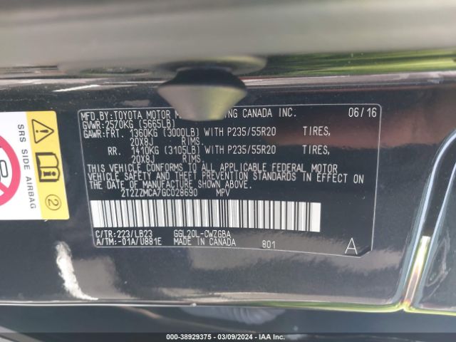 2T2ZZMCA7GC028690 Lexus RX 350
