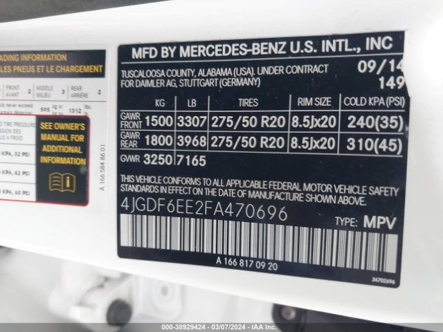 4JGDF6EE2FA470696 Mercedes-Benz Gl 450 4matic