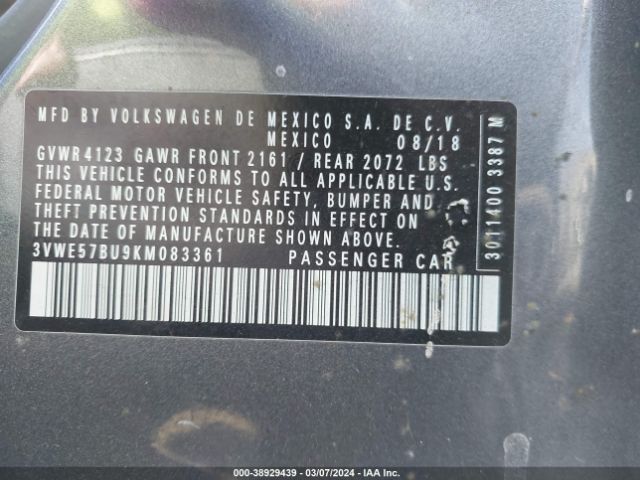3VWE57BU9KM083361 Volkswagen Jetta 1.4t Sel