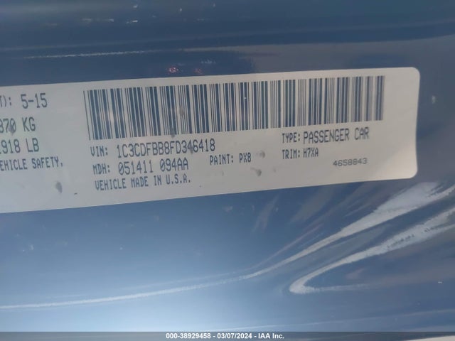 Dodge DART SXT 2015 1C3CDFBB8FD346418 Image 9