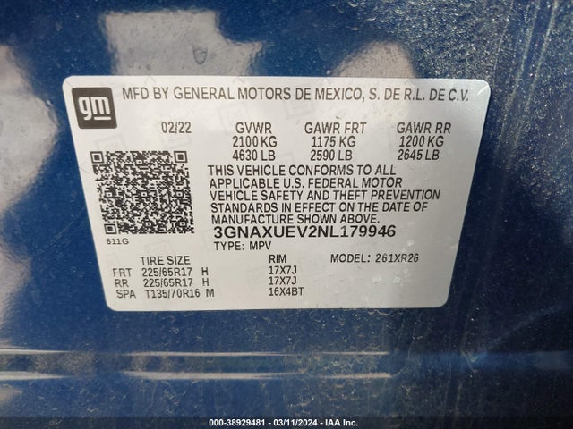 Chevrolet Equinox Awd Lt 2022 3GNAXUEV2NL179946 Image 9