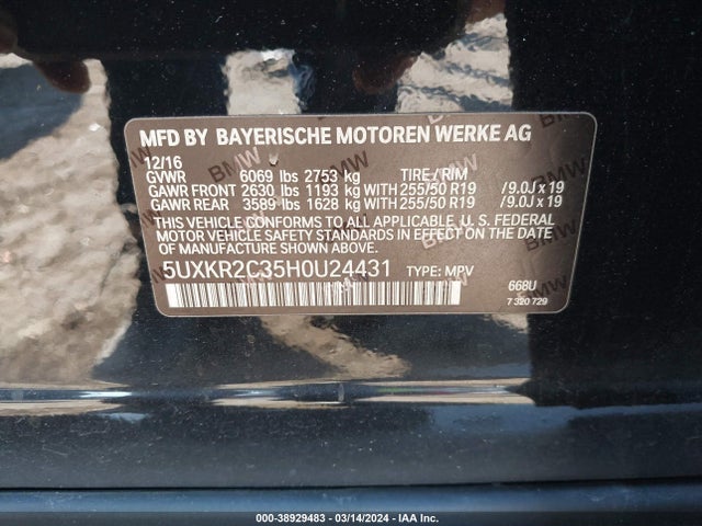 BMW X5 Sdrive35i 2017 5UXKR2C35H0U24431 Image 9