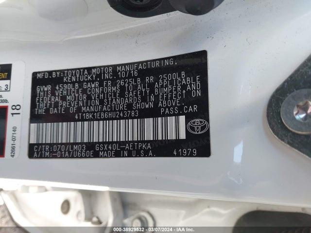 Toyota AVALON LIMITED 2017 4T1BK1EB6HU243783 Image 9