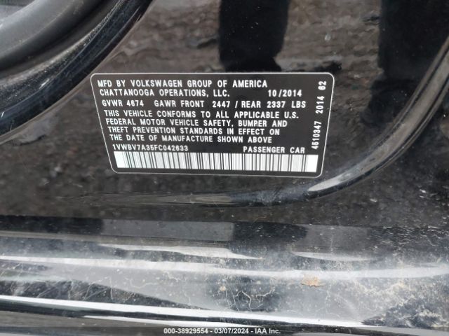 1VWBV7A35FC042633 Volkswagen Passat 2.0l Tdi Se