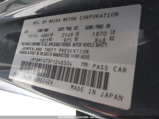 Mazda Mazda3 I Touring 2015 JM1BM1V73F1248304 Image 9