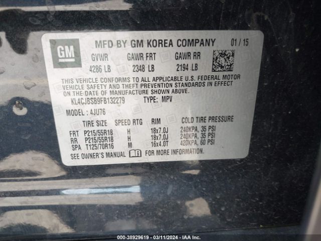 KL4CJBSB9FB132279 Buick Encore Convenience