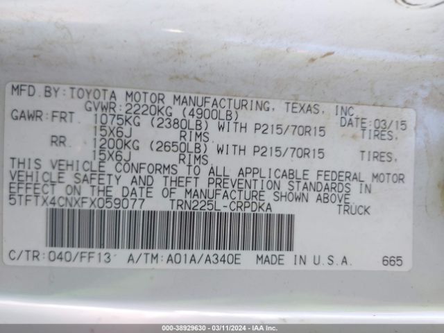 5TFTX4CNXFX059077 Toyota Tacoma