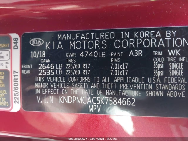 KIA Sportage Lx 2019 KNDPMCAC5K7584662 Image 9