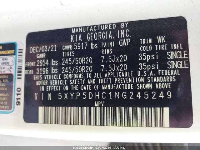 KIA Telluride Sx 2022 5XYP5DHC1NG245249 Image 9