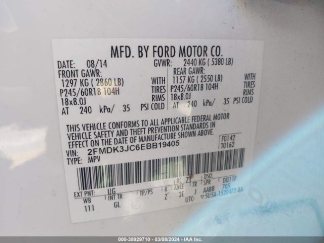 2FMDK3JC6EBB19405 Ford EDGE SEL