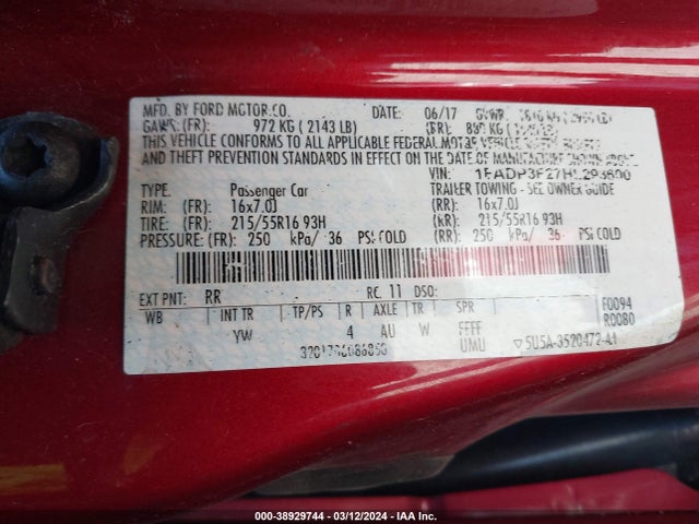 Ford FOCUS SE 2017 1FADP3F27HL293600 Image 9