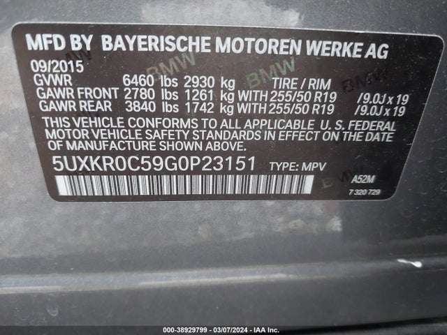 BMW X5 Xdrive35i 2016 5UXKR0C59G0P23151 Image 9