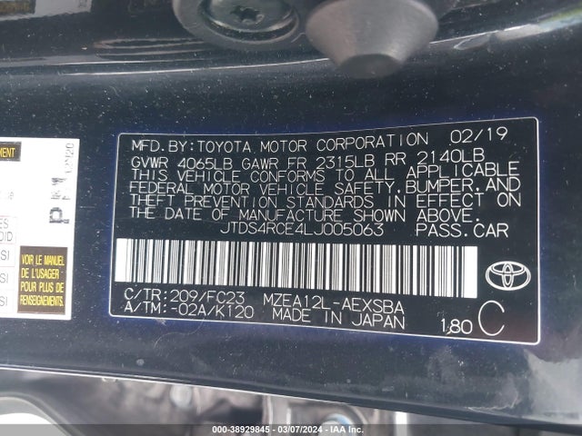 Toyota COROLLA SE 2020 JTDS4RCE4LJ005063 Image 9