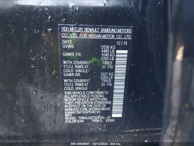 Nissan ROGUE SV 2016 KNMAT2MT4GP638720 Image 9