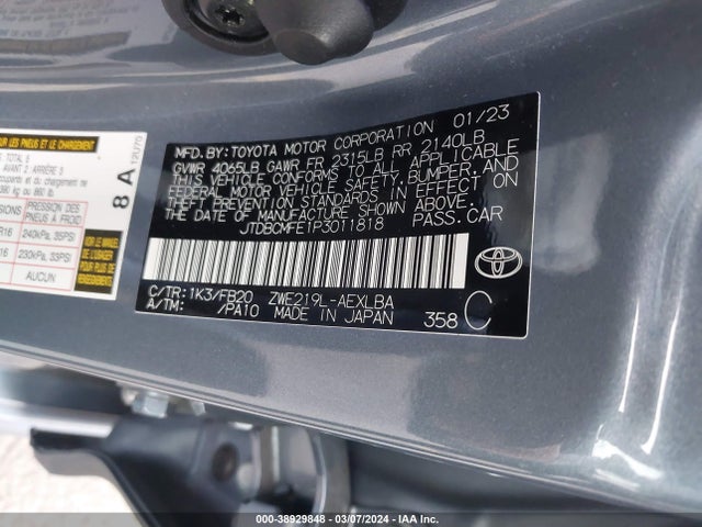 Toyota Corolla Hybrid Le 2023 JTDBCMFE1P3011818 Image 9